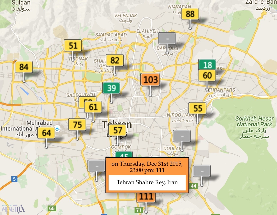 وضعیت هوای تهران در آخرین ساعت روز پایانی سال 2015